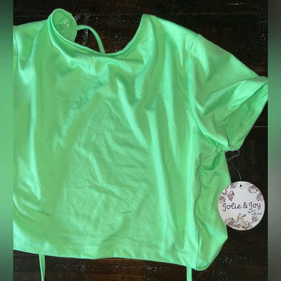 Neon Green Cropped Tie Back Shirt - Picture 2 of 4